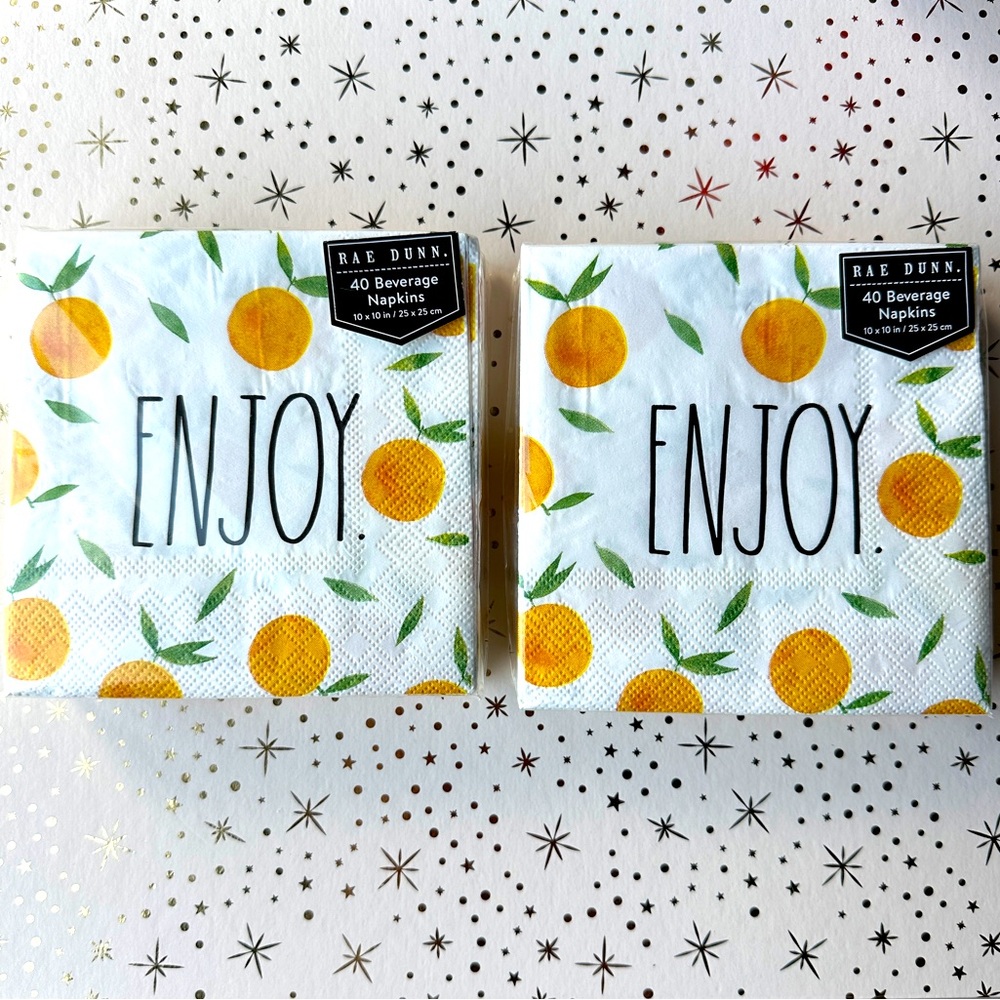 Rae Dunn set of 2x Enjoy Cocktail Napkins with Oranges